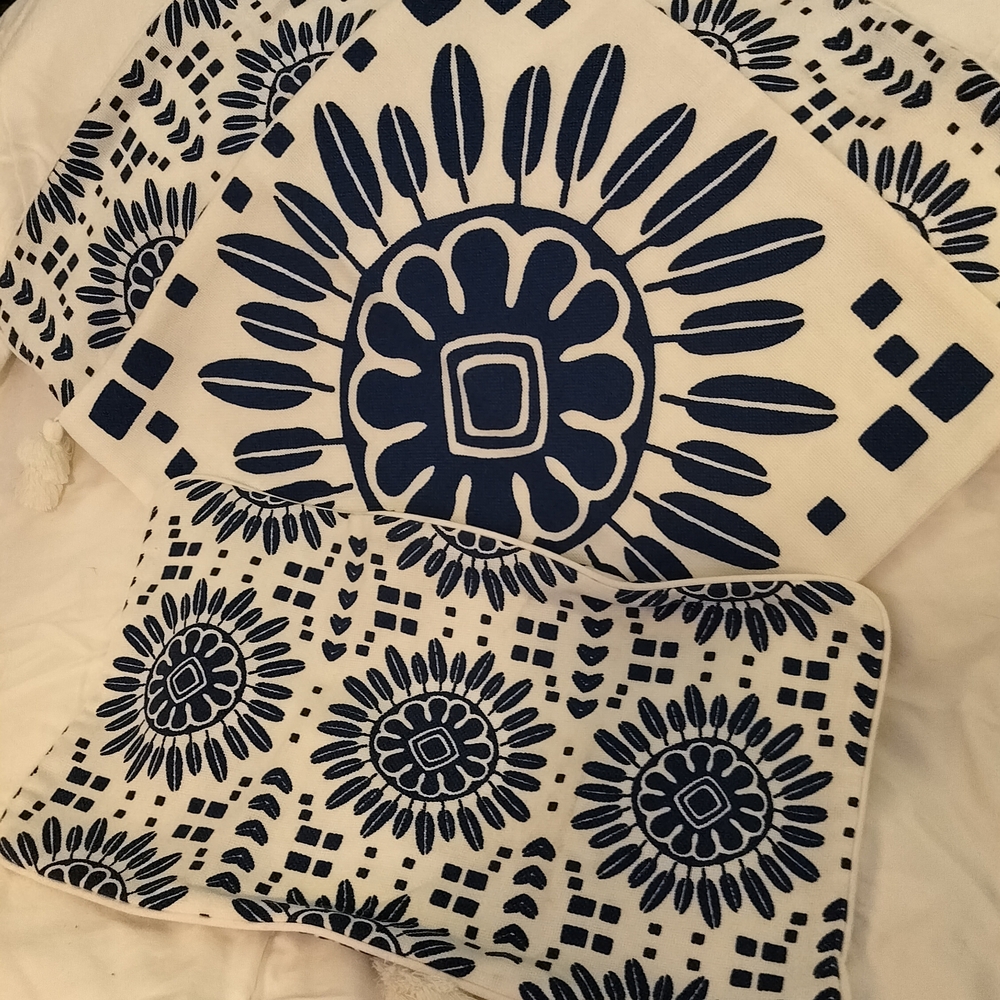 Serena & Lily Blue and White Medallion Accent Pillows